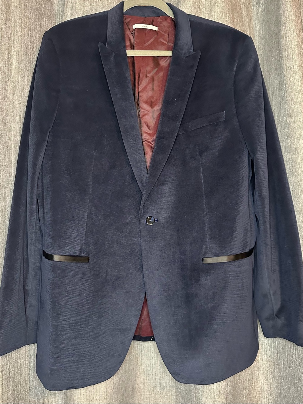 Calvin Klein Navy Velvet Single-Button Sport Coat